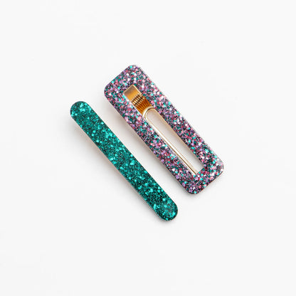 Barrettes - Lie de vin vert parme